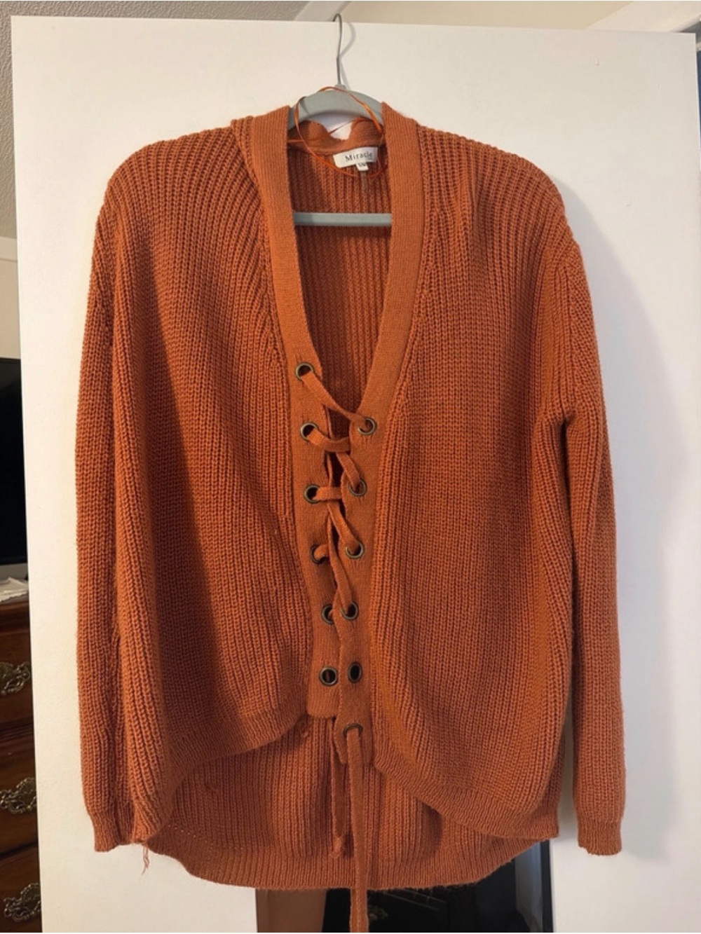 Miracle Rust Lace-Up Knit Cardigan